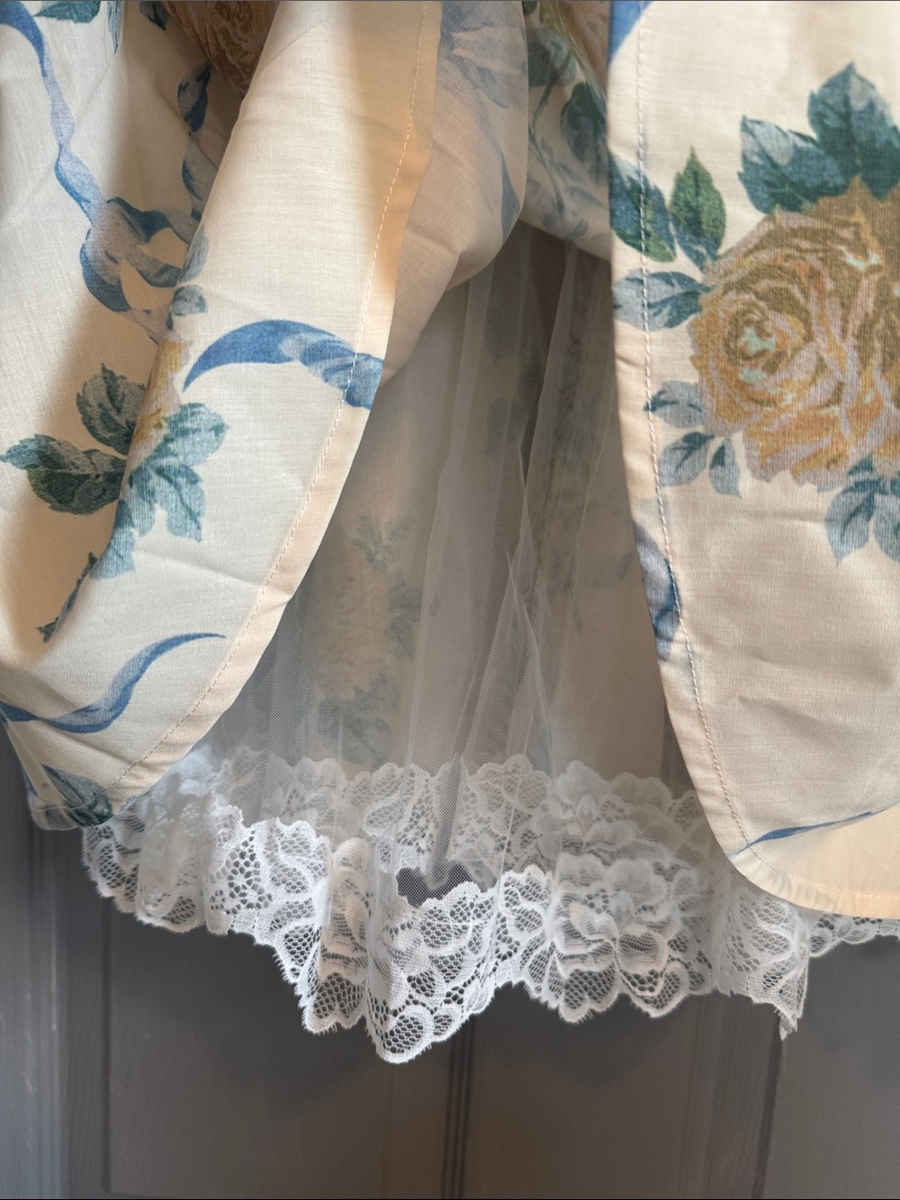 Cream Floral Midi Dress with Blue and Green Print - Medium - Picture 7 of 12
